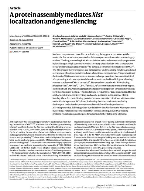 A protein assembly mediates Xist localization and gene silencing.